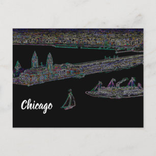 Navy Pier from Sjö Chicago 1920's NEON Art Vykort