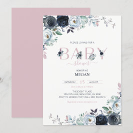 Navy & Pink Boho Blommig Flickig Bebis Shower Inbjudningar