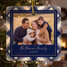 Navy Plaid God Jul Familjefoto
