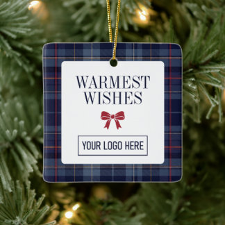 Navy Plaid Julfirande för Företag Julgransprydnad Keramik
