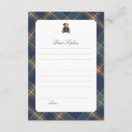 Navy Plaid Teddy Bear Girl Time Capsule Card Inbjudningar