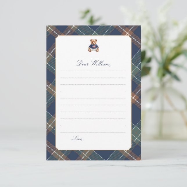 Navy Plaid Teddybjörn Tidskapsel Kort (Stående Fram)