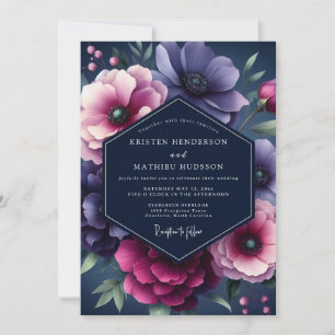 Navy & Plum Dramatisk Bröllopsblomning Inbjudningar