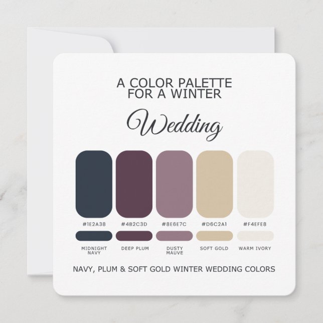 Navy Plum Soft Gold Winter Wedding Palette Card Inbjudningar (Framsida)