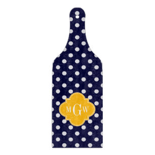 Navy Polka Dot Goldenrod Quatrefoil 3 Monogram