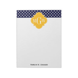 Navy Polka Dot Goldenrod Quatrefoil 3 Monogram Anteckningsblock