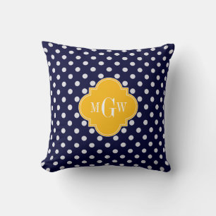 Navy Polka Dot Guldstång Fyrklöver 3 Monogram Kudde