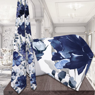 Navy Poppy & Peony Garden Wedding Neck Tie Slips