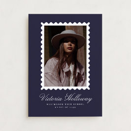 Navy Postage Stamp photo Graduation Announcement Inbjudningar