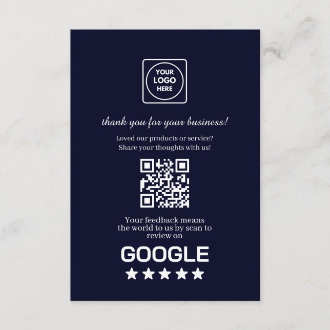 Navy QR | Google Review Business Link Tilläggskort (Framsida)