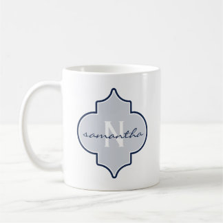 Navy Quatrefoil Monogram Kaffemugg