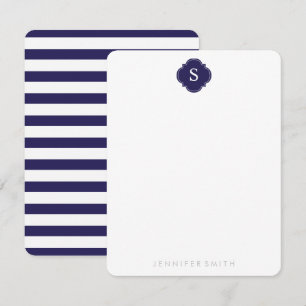 Navy Quatrefoil Monogram och Rand Note Cards Inbjudningar