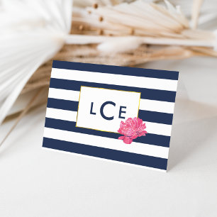 Navy Rand & Rosa Peony Monogram Note Cards Anteckningskort
