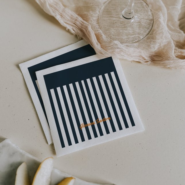Navy Ränder | Den Moderna Herrens Monogram Pappersservett (Skapare uppladdad)