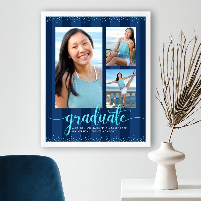 Navy Ränder Grad 3 Foto Turkos Glitter Skrift Poster (Skapare uppladdad)