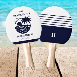 Navy Ränder Palmträd Monogram Familj Coastal Pingisracket