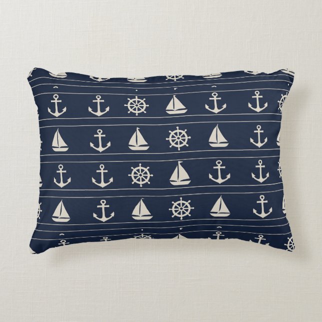 Navy randiga ögonblicksbild & örngott prydnadskudde (Framsidan)