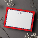 NAVY & RED Classic Monogram Double Frame Anteckningskort<br><div class="desc">Get a professional look with our formal and elegant personalized stationery flat cards feature your monogram and your name beneath in Sans Serif font coupled with elegant open face font framed by a chic navy double border over a festive red background. The monogram initials and name can easily be personalized...</div>