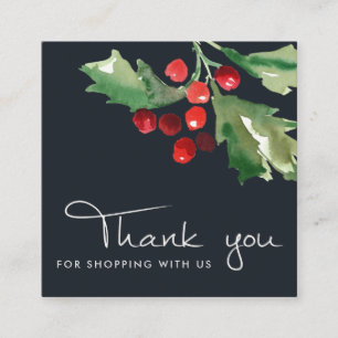 NAVY RED GRÖNT HOLLY BERRY CHRISTMAS TACK FYRKANTIGT VISITKORT