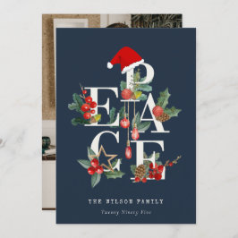 Navy Red Grönt White Peace Jul Foliage Photo Julkort