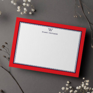 NAVY & RED Klassisk Monogram Dubbel Ram Anteckningskort