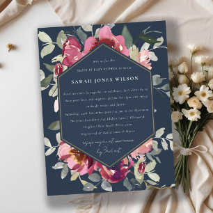 NAVY RED RO BLOMMIGT ENHET BY BABY SHOWER VYKORT