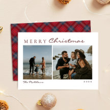 Navy Red Tartan Enkel Familjefoto Jul