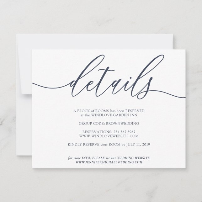 Navy Rengör detaljer Enkel Bröllop OSA Kort (Framsida)