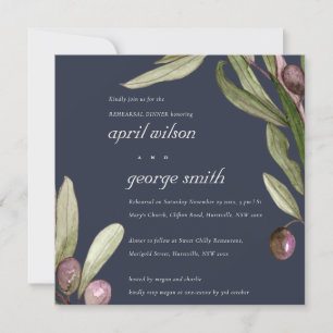 NAVY RETRO OLIVE FOLIAGE REHEARSAL DINNER INBJUDAN
