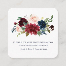 Navy Ro Burgundy Blommigt Bröllop Small Tilläggskort