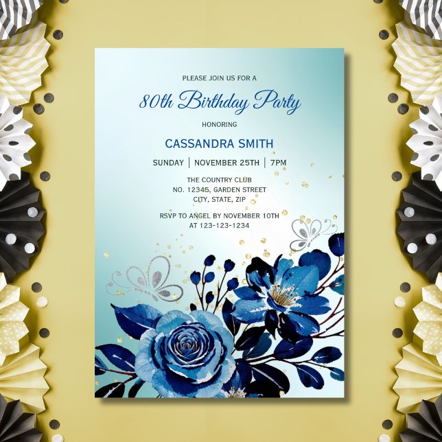 Navy Ro Butterfly Guld Glitter Grönt Birday Inbjudningar (Skapare uppladdad)