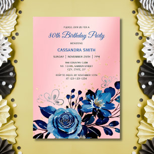 Navy Ro Butterfly Guld Glitter Rosa Birthday Inbjudningar