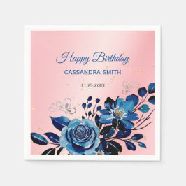 Navy Ro Butterfly Guld Glitter Rosa Birthday Pappersservett