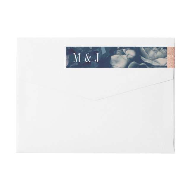 Navy Ro Guld Antique Bouquet Bröllop Etikettband (Baksidan)