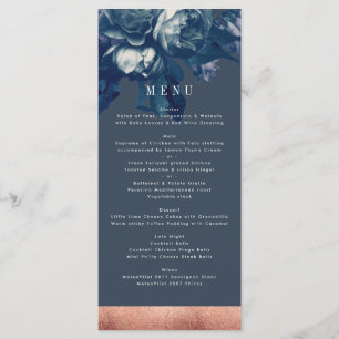 Navy Ro Guld Bouquet Bröllop Menu Meny