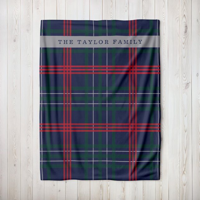 Navy Röd Grön Tartan Plaid Familjenamn Fleecefilt (Skapare uppladdad)