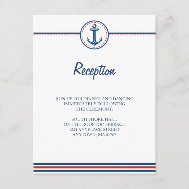 Navy/Röd Marin Tema Bröllopsinformationskort Tilläggskort (Framsida)