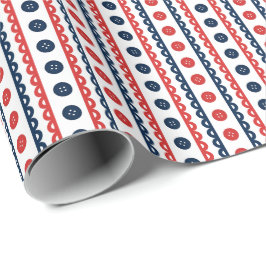 Navy & Röd Preppy Randig Hantverk- och Sytrumma Presentpapper
