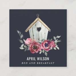 NAVY RÖD ROS BLOMMIGT TRÄ HOME STAD BED BREAKFAST FYRKANTIGT VISITKORT