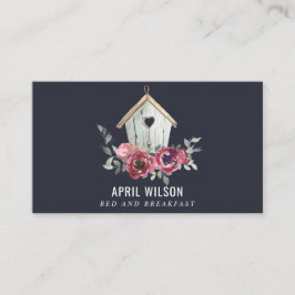 NAVY RÖD ROS BLOMMIGT TRÄ HOME STAD BED BREAKFAST VISITKORT