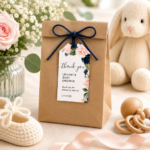 Navy Röda Blommiga Baby Shower Tacksamhetskort Presentetikett