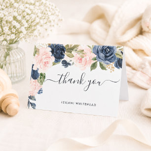Navy Röda Blommiga Tack Baby Shower Kort