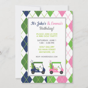 Navy & Rosa Argyle Golf Festinladningar Inbjudningar