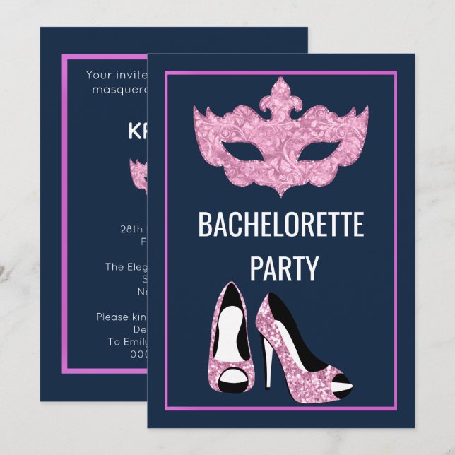 NAVY ROSA BACHELORETTE HEEL MASQUERADE PARTY INBJUDNINGAR (Fram/baksida)