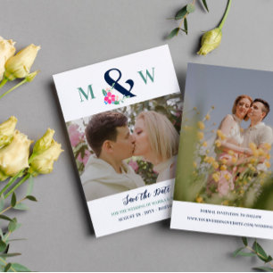 Navy Rosa Benice Blommigt Ampersand Photo Spara Datumet