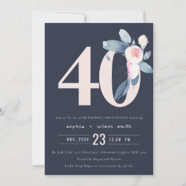 NAVY ROSA BLÅ BLOMSTRET 50-ÅRSJUBILEUM INBJUDNINGAR