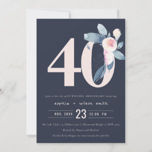 NAVY ROSA BLÅ BLOMSTRET 50-ÅRSJUBILEUM INBJUDNINGAR