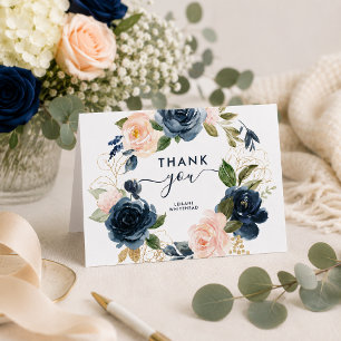 Navy Rosa Blommig Krans Bebis Bjudning Tack Kort