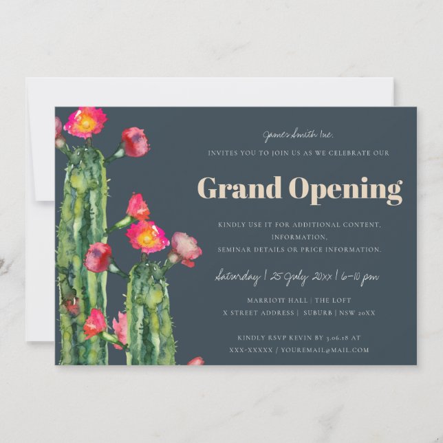 NAVY ROSA BLOMMIG ÖKENKAKTUS FAUNA GRAND OPENING INBJUDNINGAR (Framsida)