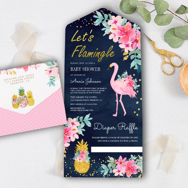 Navy Rosa Blommig Tropisk Flamingo Baby Shower (Skapare uppladdad)